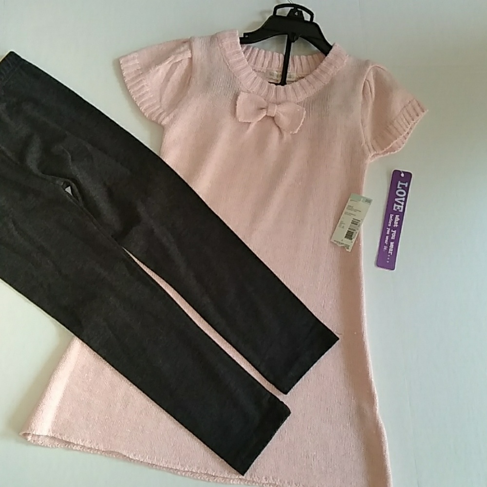 Girls Bow Neck Sweater Dress & Leggings